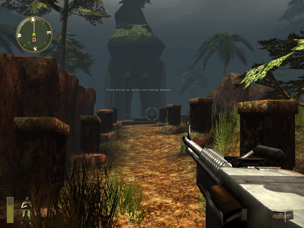 Marine Heavy Gunner: Vietnam (Windows) screenshot: Approaching the ruins.