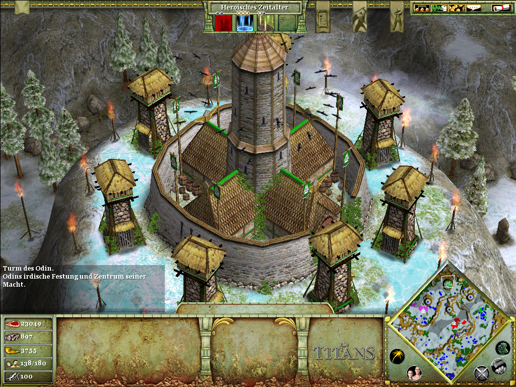 Age of Mythology: The Titans (Windows) screenshot: It's time to cast the deconstruction spell on Odin's Tower.