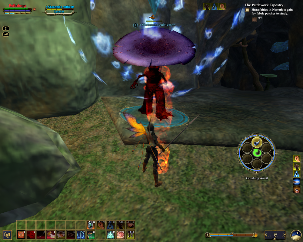 EverQuest II: Echoes of Faydwer (Windows) screenshot: Fighting some kind of living tree or mushroom.