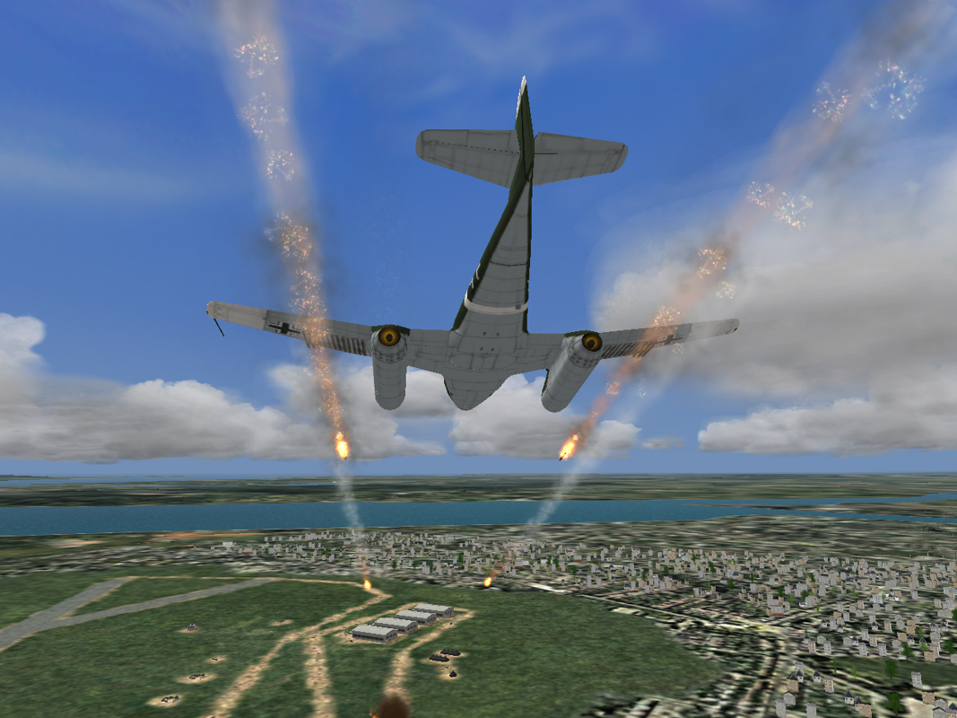 Microsoft Combat Flight Simulator 3: Battle for Europe (Windows) screenshot: Rocket attack on a RAF airfield