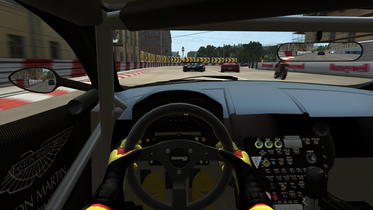 Project Gotham Racing 4 (Xbox 360) screenshot: Behind the steering wheel of an Aston Martin DB9R