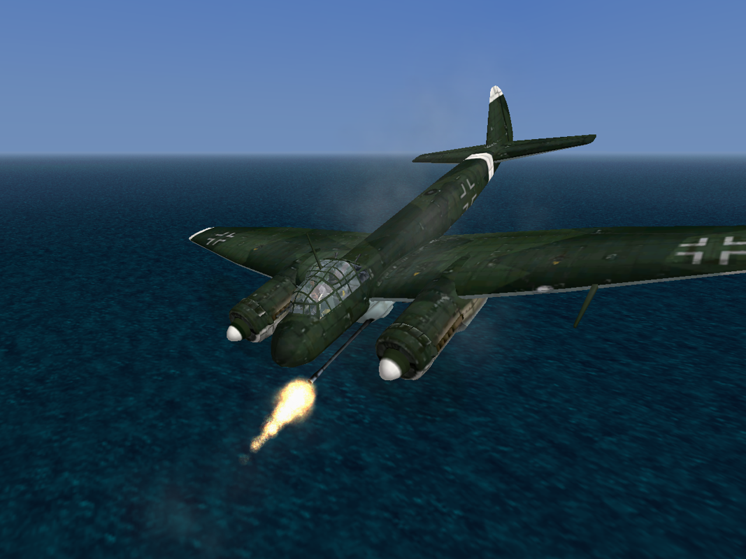 Microsoft Combat Flight Simulator 3: Battle for Europe (Windows) screenshot: Firing with the 75-mm cannon at a ship.