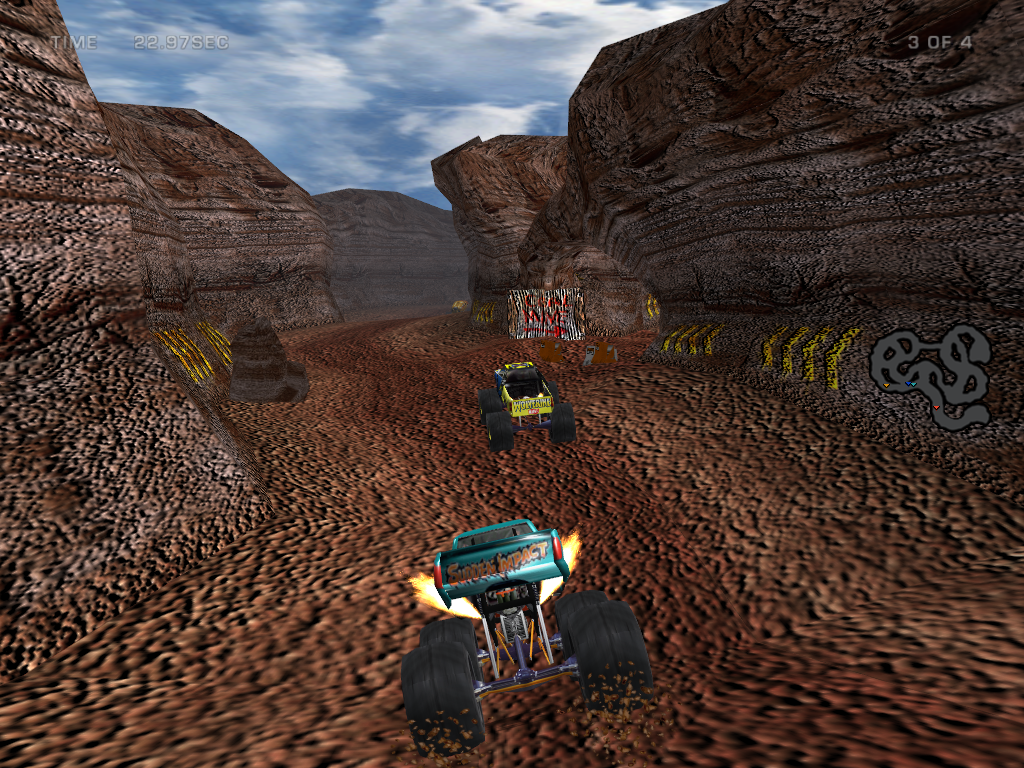 Monster Jam: Maximum Destruction (Windows) screenshot: The canyon race mini-game is just that. A race.