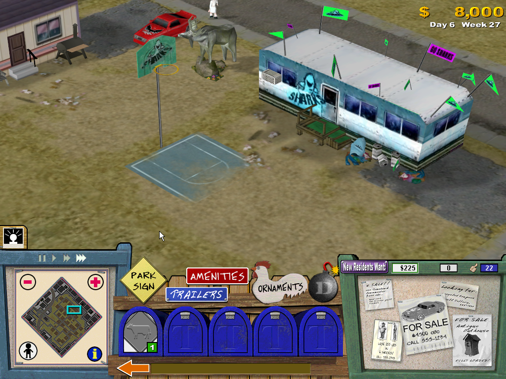 Trailer Park Tycoon (Windows) screenshot: A super-fan. Park sign shows you your current standing.