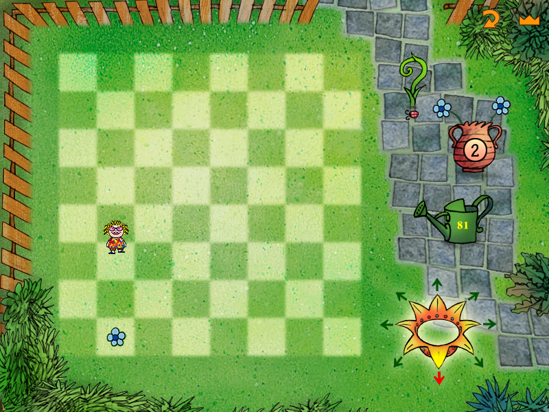 Learn to Play Chess with Fritz & Chesster (Windows) screenshot: Pick flowers with Queen Kaleidoscope and learn how queens can move