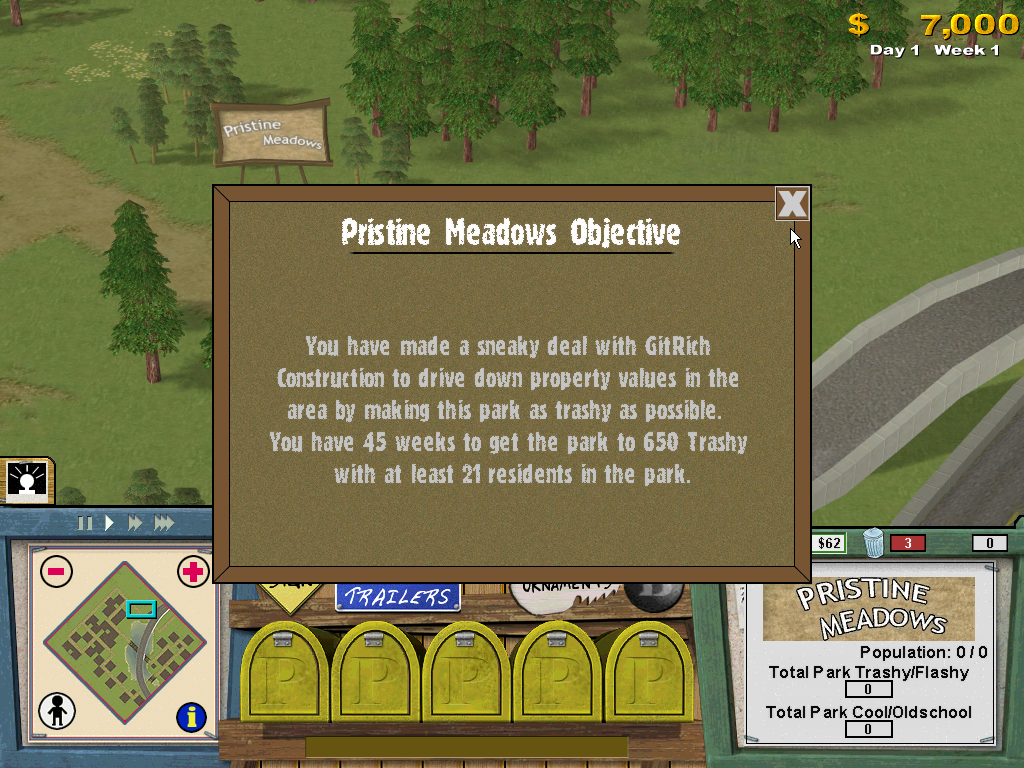 Trailer Park Tycoon (Windows) screenshot: Park objectives
