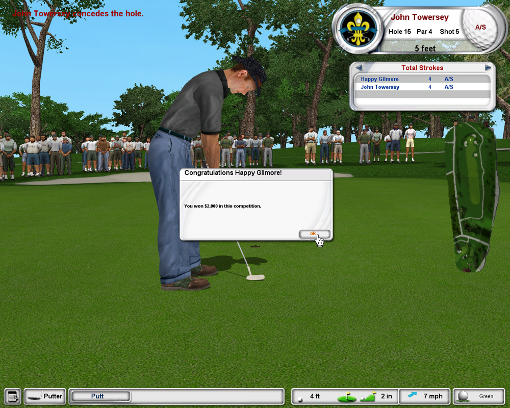 Tiger Woods PGA Tour 2003 (Windows) screenshot: I won the match and got some money.