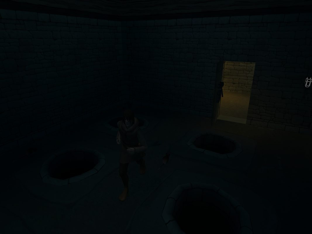 Inquisition (Windows) screenshot: Some rooms are totally dark and often full of pits.