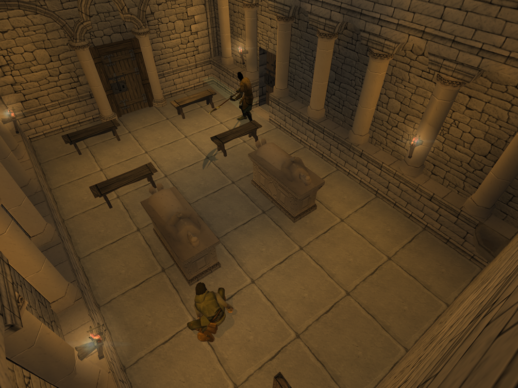 Inquisition (Windows) screenshot: Sneaking around tombs in the convent.