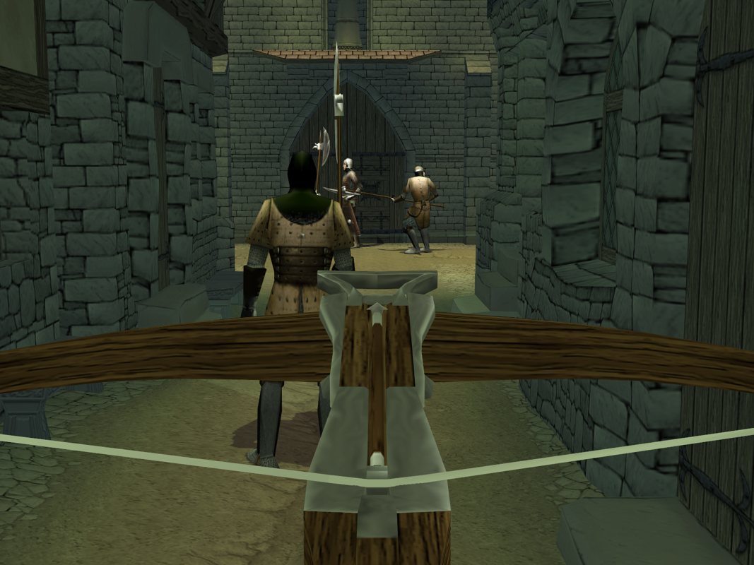 Inquisition (Windows) screenshot: Taking aim with the crossbow outside the convent.