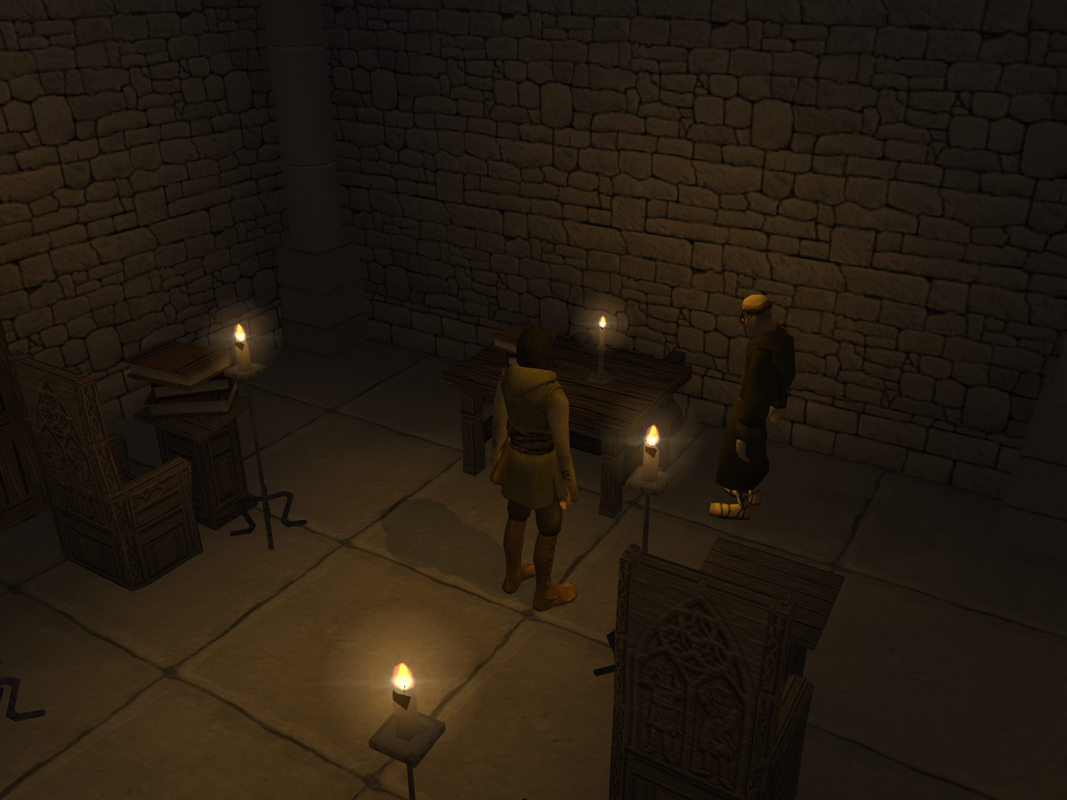 Inquisition (Windows) screenshot: This guy is pretty much the only help you ever get.