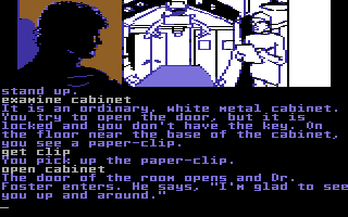 Fahrenheit 451 (Commodore 64) screenshot: Can Dr. Foster be of any help?