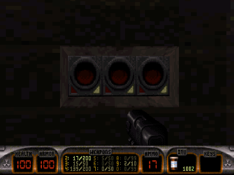 Duke!ZONE II (DOS) screenshot: These buttons need be toggled in a certain pattern... darn it, I'm not patient enough to sit through nine iterations!