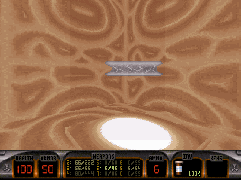 Total Meltdown (DOS) screenshot: My pipe bomb disappears in a teleporter, sure to frag... whatever is on the other end.