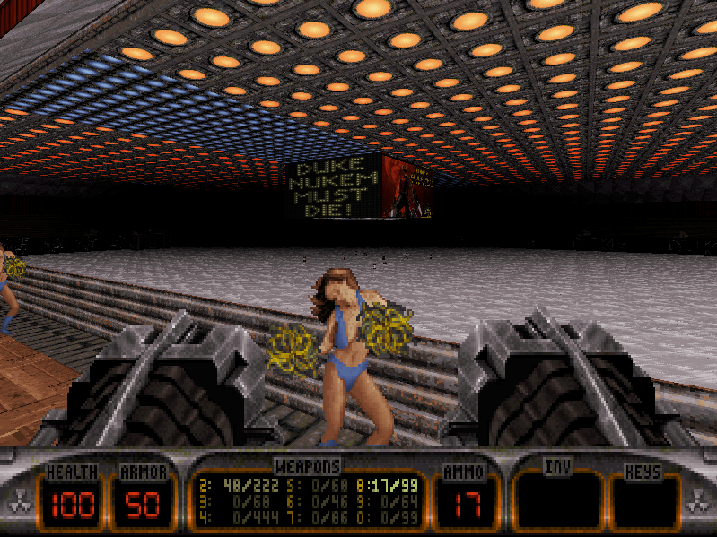 Total Meltdown (DOS) screenshot: Check out those pom-poms!