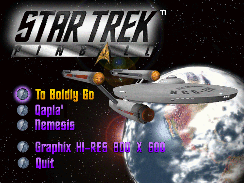 Star Trek Pinball (DOS) screenshot: Main Menu