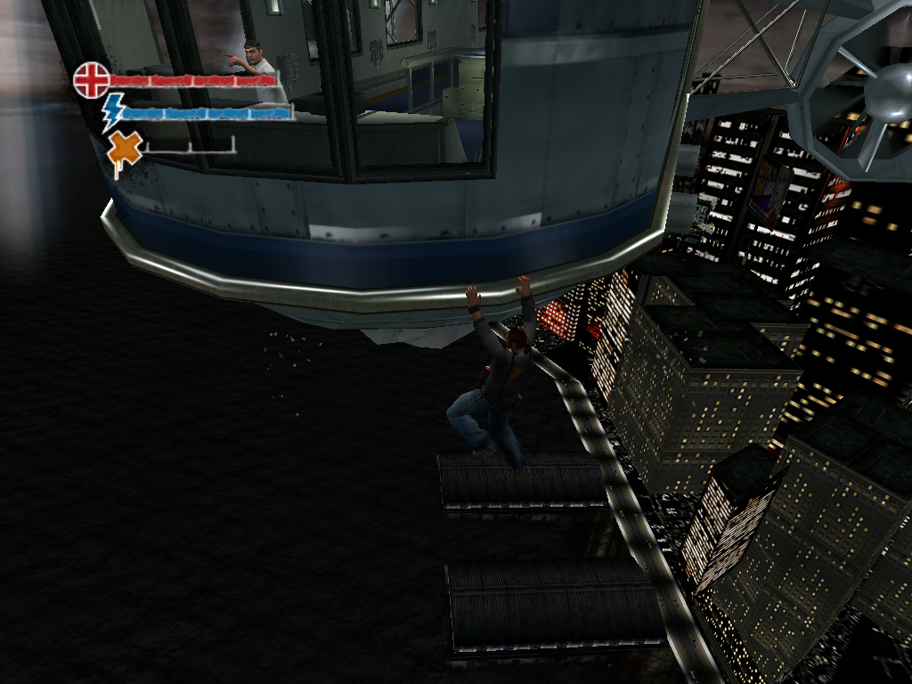 Marc Ecko's Getting Up: Contents Under Pressure (Windows) screenshot: Hanging on outside the blimp.