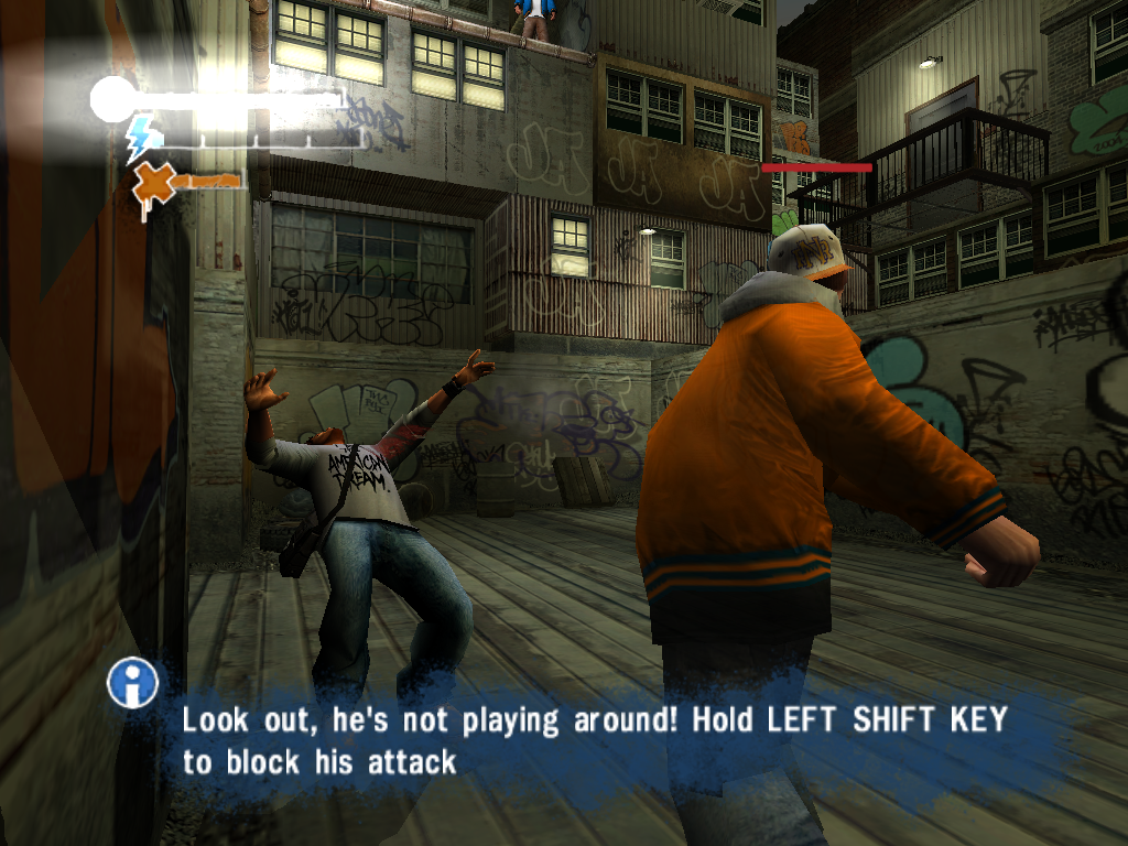 Marc Ecko's Getting Up: Contents Under Pressure (Windows) screenshot: Tutorials run far into the game.