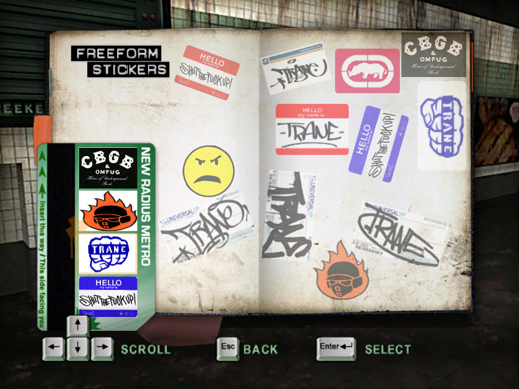 Marc Ecko's Getting Up: Contents Under Pressure (Windows) screenshot: Sample of sticker tags.