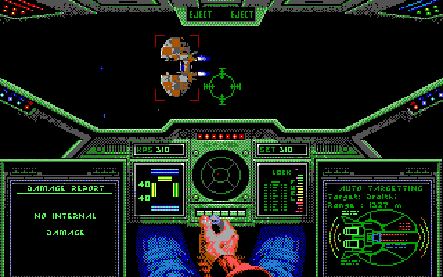 Wing Commander (DOS) screenshot: targeting enemy (EGA)