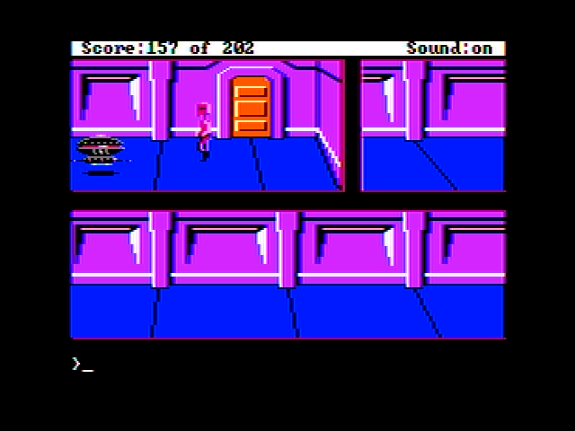 Space Quest: Chapter I - The Sarien Encounter (Apple II) screenshot: I safely wander the corridors disguised as a Sarien