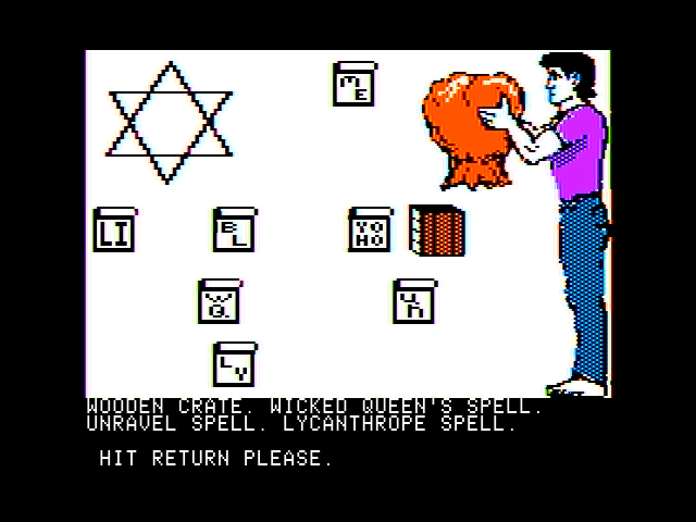 Sorcerer of Claymorgue Castle (Apple II) screenshot: The inventory screen