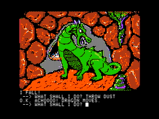Sorcerer of Claymorgue Castle (Apple II) screenshot: Looks like I annoyed a dragon