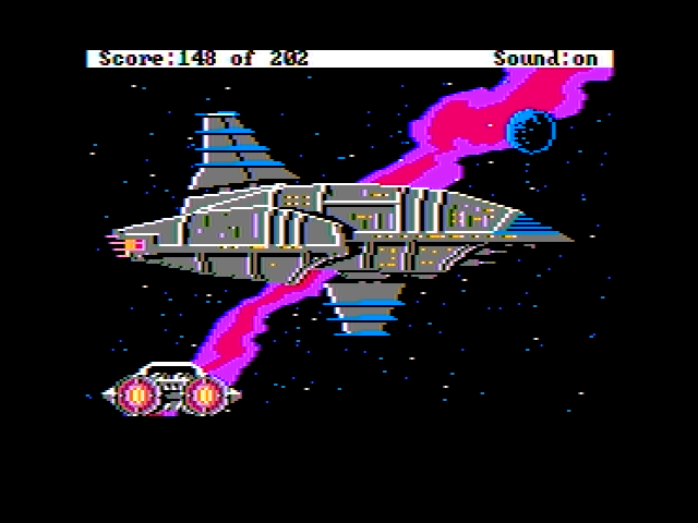 Space Quest: Chapter I - The Sarien Encounter (Apple II) screenshot: It's the Deltaur!