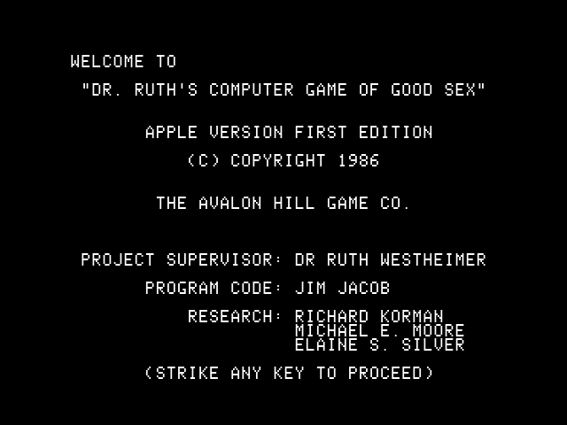 Dr. Ruth's Computer Game of Good Sex (Apple II) screenshot: Title screen