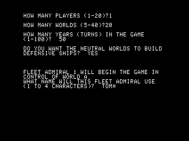 Galaxy (Apple II) screenshot: Setting up game options