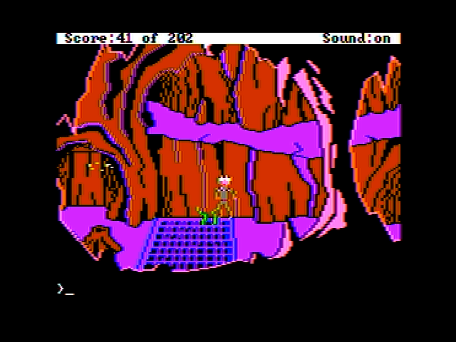 Space Quest: Chapter I - The Sarien Encounter (Apple II) screenshot: Whoa, watch out for dangeous creatures in cages!