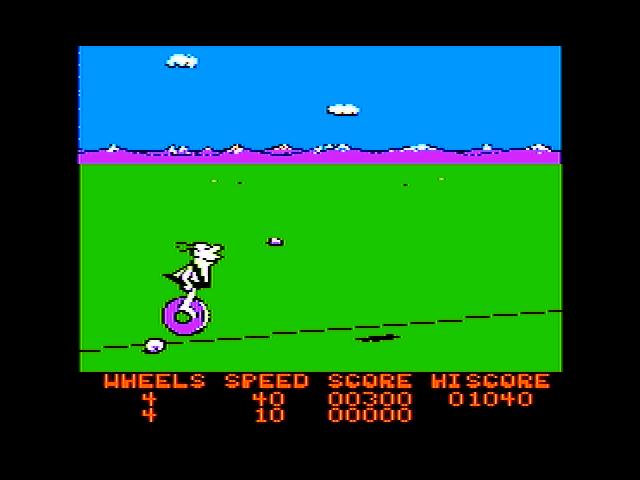 BC's Quest for Tires (Apple II) screenshot: Jumping over a rolling stone...