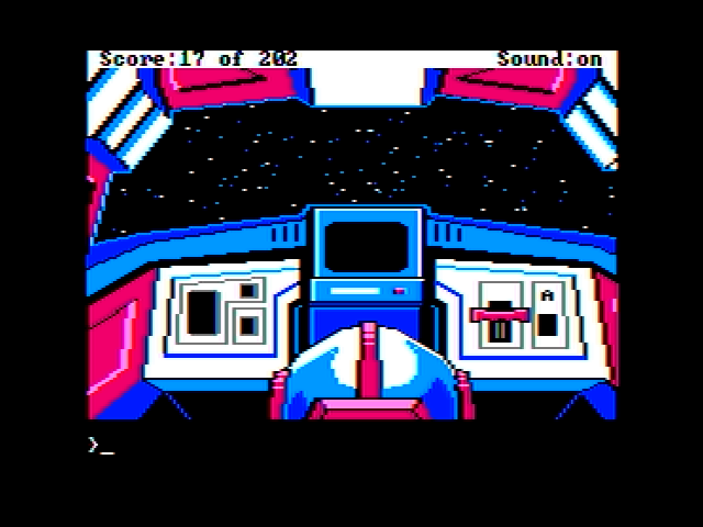 Space Quest: Chapter I - The Sarien Encounter (Apple II) screenshot: Flying to some unknown destination