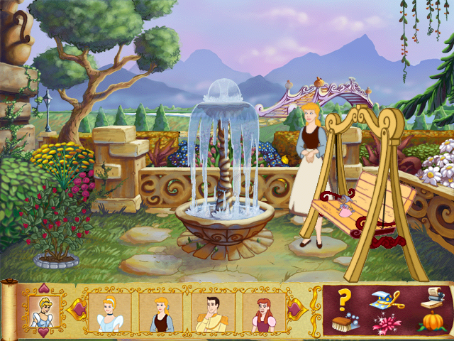 Disney's Cinderella's Dollhouse (Windows) screenshot: More specialized furnishings - a rosebush and a swing