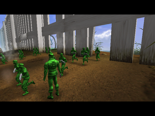 Army Men RTS (Windows) screenshot: Green forces moving