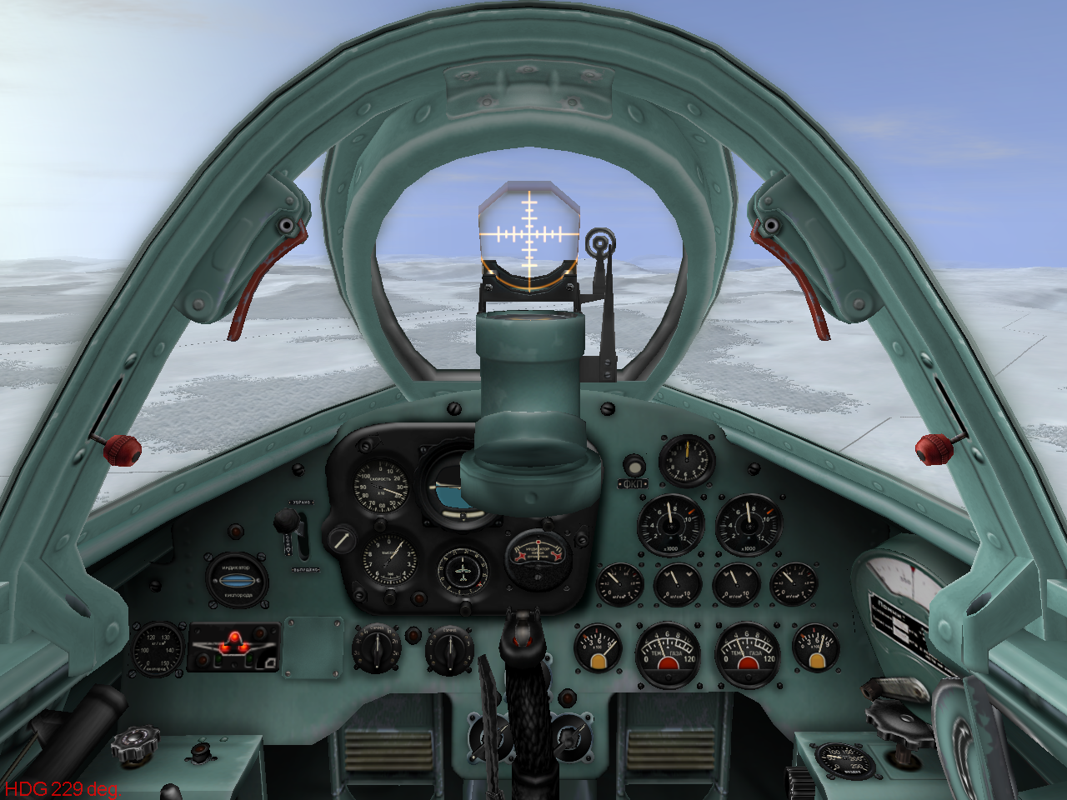 IL-2 Sturmovik: 1946 (Windows) screenshot: Cockpit view (MiG-9FS)