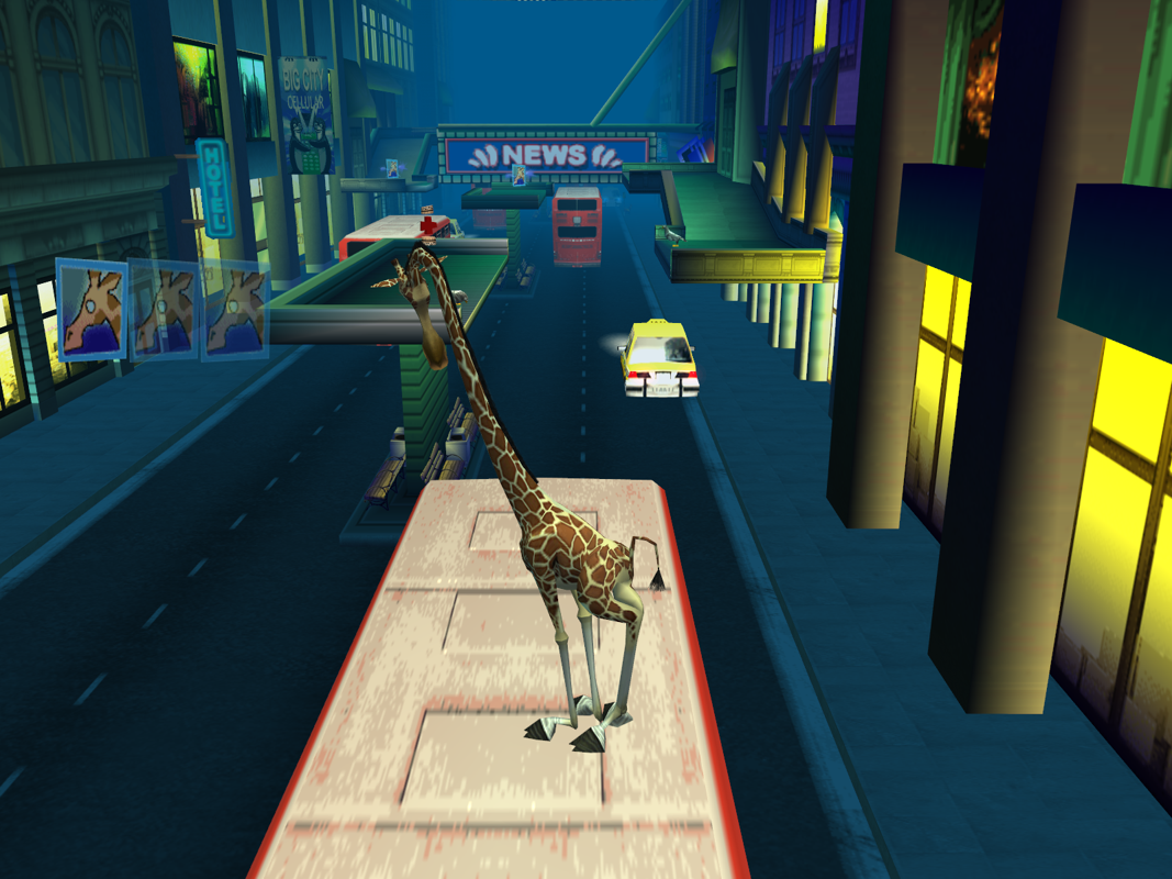 Madagascar (Windows) screenshot: Melman rides the bus.