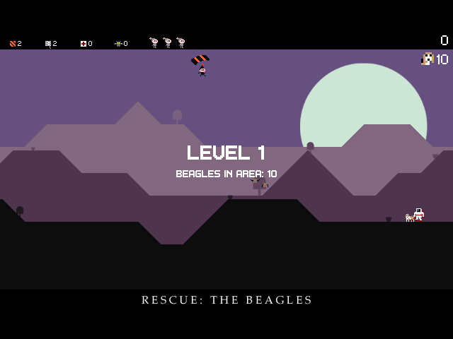 Rescue: The Beagles (Windows) screenshot: Start of the first level: Edwin parachuting down.