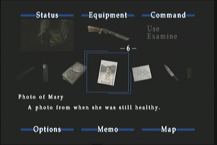 Silent Hill 2: Restless Dreams (Xbox) screenshot: Inventory screen