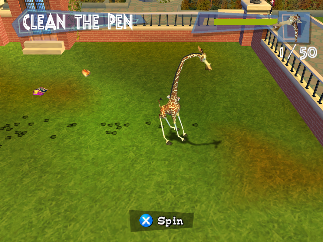 Madagascar (Windows) screenshot: Melman cleans the pen.