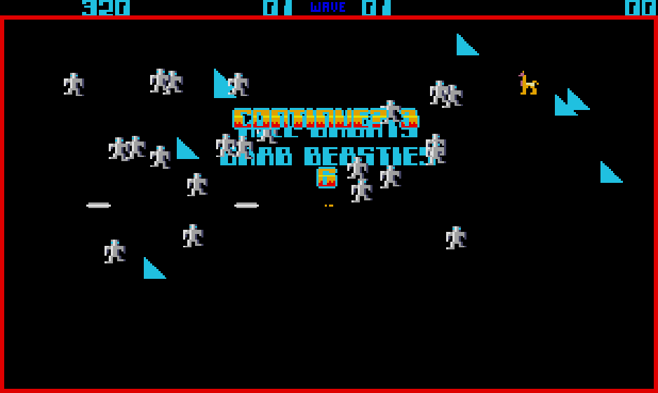 Llamatron: 2112 (Atari ST) screenshot: Destroyed! Do I want to continue?