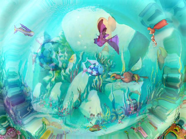 Rainbow Fish and the Amazing Lagoon (Windows) screenshot: When changing location, the screen morphs into the next one with an underwater ripple effect