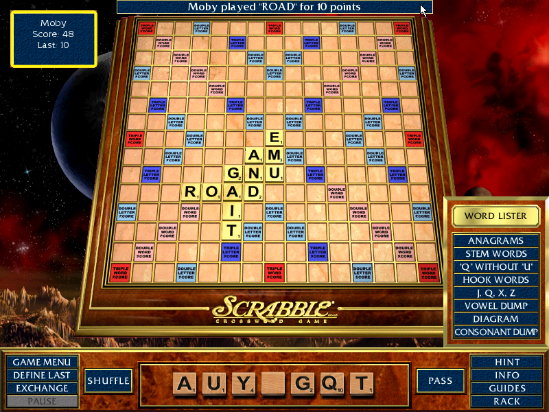 Scrabble Complete (Windows) screenshot: Also on the right, there is a button for special word lists