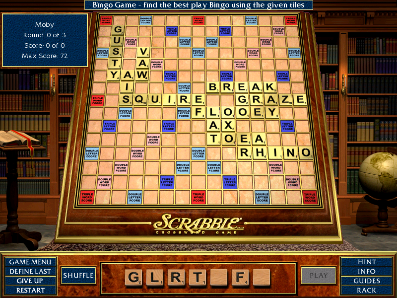 Scrabble Complete (Windows) screenshot: Bingo mini-game: use all of the tiles to place a word on the board