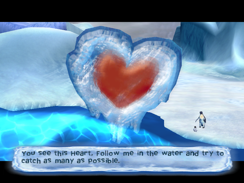 Happy Feet (Windows) screenshot: Another swimming mission - each one is preceded by a simple goal