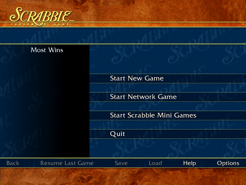 Scrabble Complete (Windows) screenshot: The Scrabble main menu