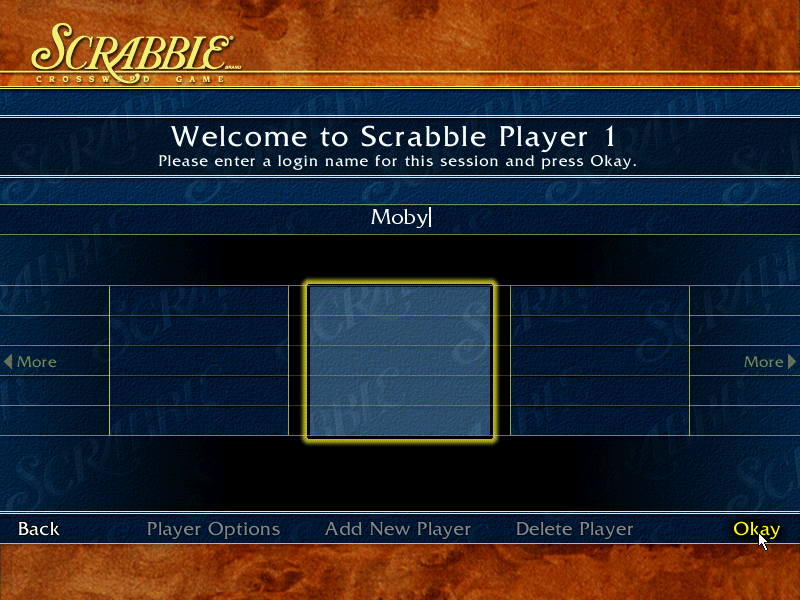 Scrabble Complete (Windows) screenshot: Logging in and selecting player options