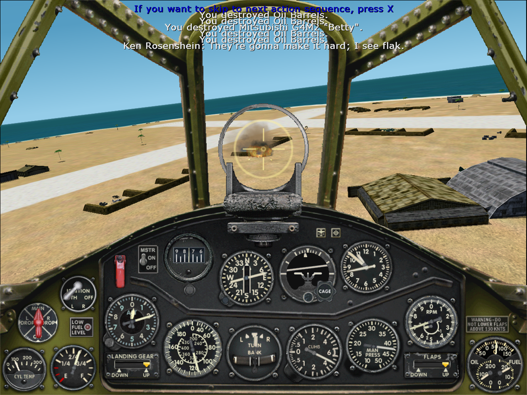 Microsoft Combat Flight Simulator 2: WW II Pacific Theater (Windows) screenshot: Strafing a Japanese airbase.