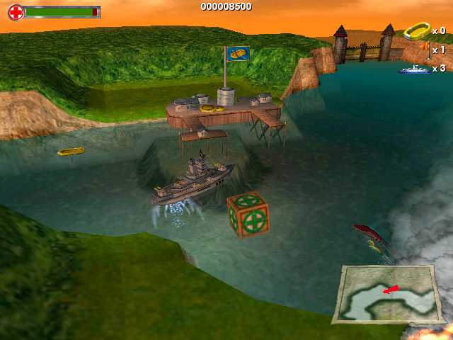 Battleship: Surface Thunder (Windows) screenshot: Small health power-ups are scattered throughout the seas.