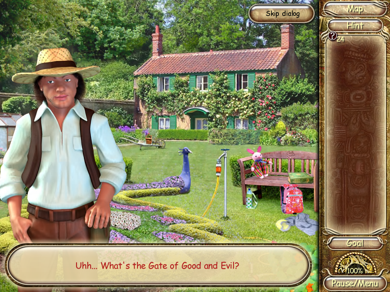 Laura Jones and the Gates of Good and Evil (Windows) screenshot: The gardener knows more that you think!